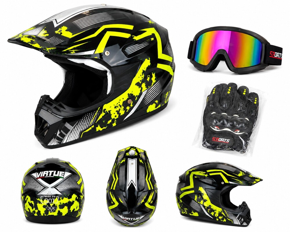NEW Virtue DOT Motocross / Dirt Bike Helmet Set – Size Small – Goggles & Gloves